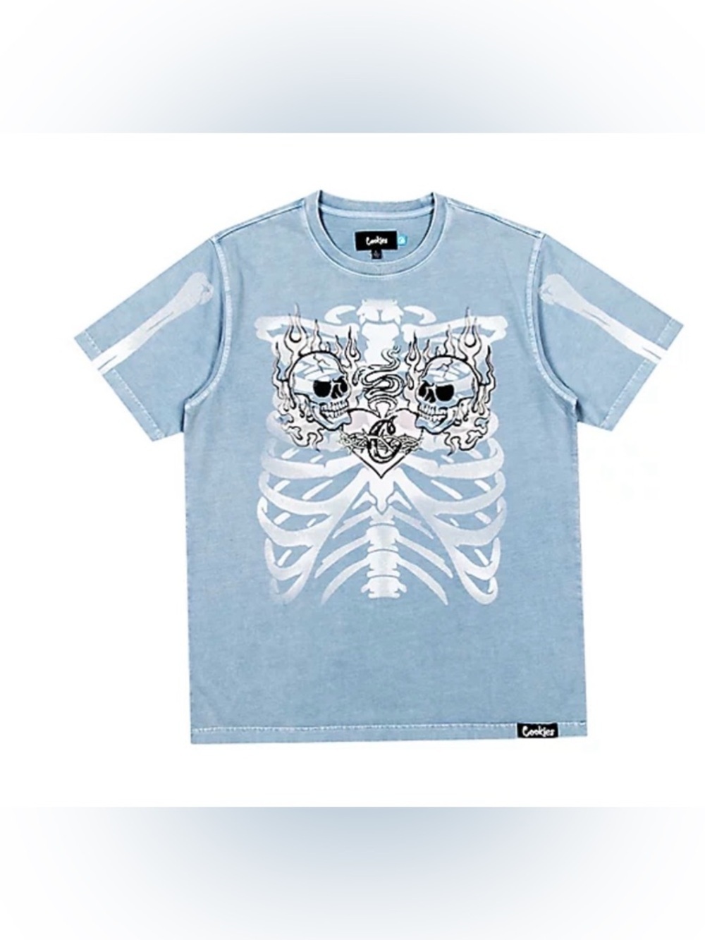 Cookies Brand Berner Light Blue SS Heaven Can Wait Skull Tee Shirt Logo Men M